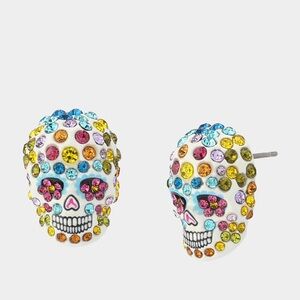 Betsey Johnson Pave Skull Stud Earrings Multi